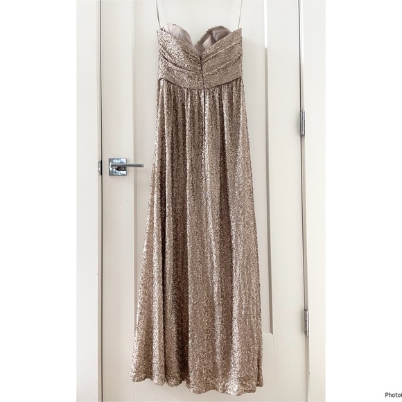 Amsale Dresses Amsale London Sequin Tulle Strapless Column Maxi Gown In Gold Sz8 - Picture 3 of 10